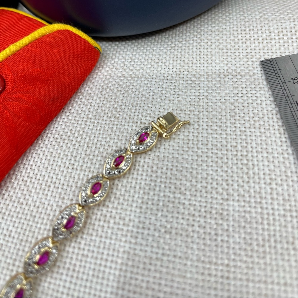 Vintage Gold-Over-Sterling Ruby & Diamond Accent Bracelet - 7.25” - Picture 16 of 17
